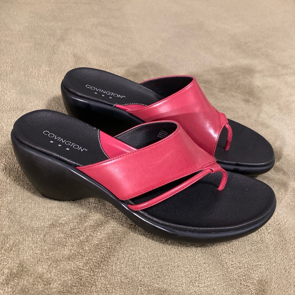 NIB Covington Trace Vintage 80s Leather Heeled Sandals Red Size 8M